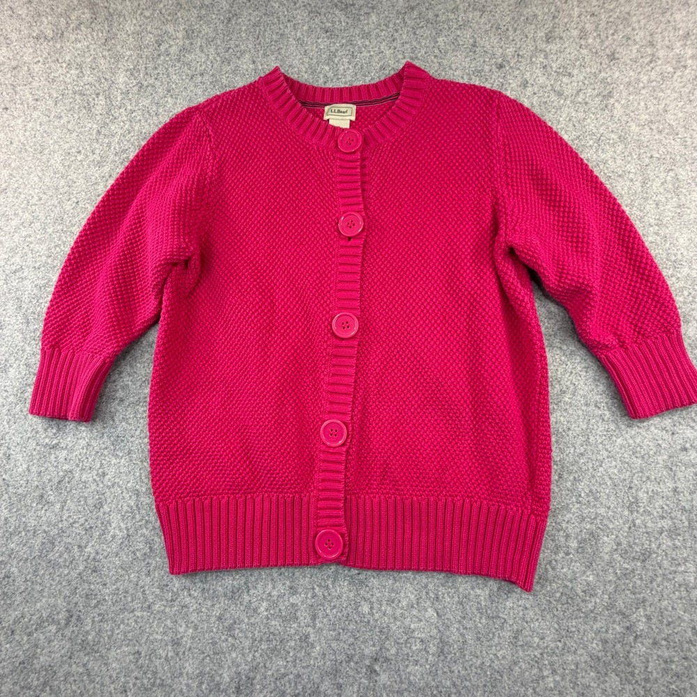 LL Bean Pink Cotton Popcorn Knit Cardigan Sweater Womens Size Large 0JBU1
